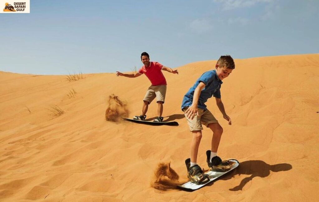 Sandboarding activity in Dubai desert dunes