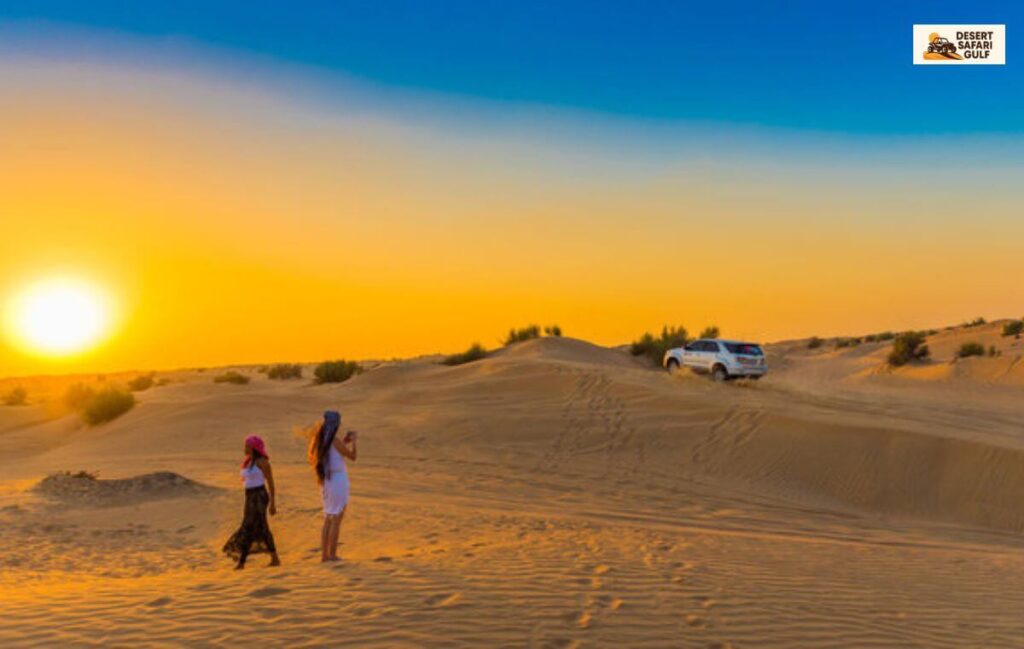 Evening desert safari Dubai with sunset view over sand dunes