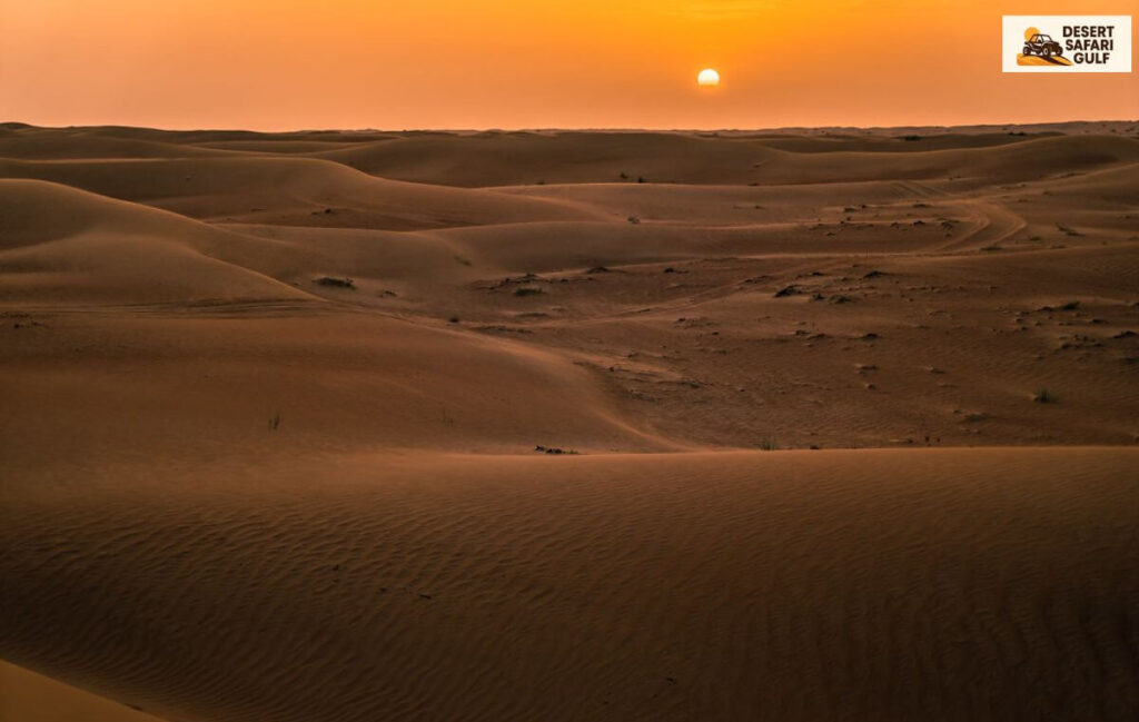 Sunrise over Dubai desert dunes