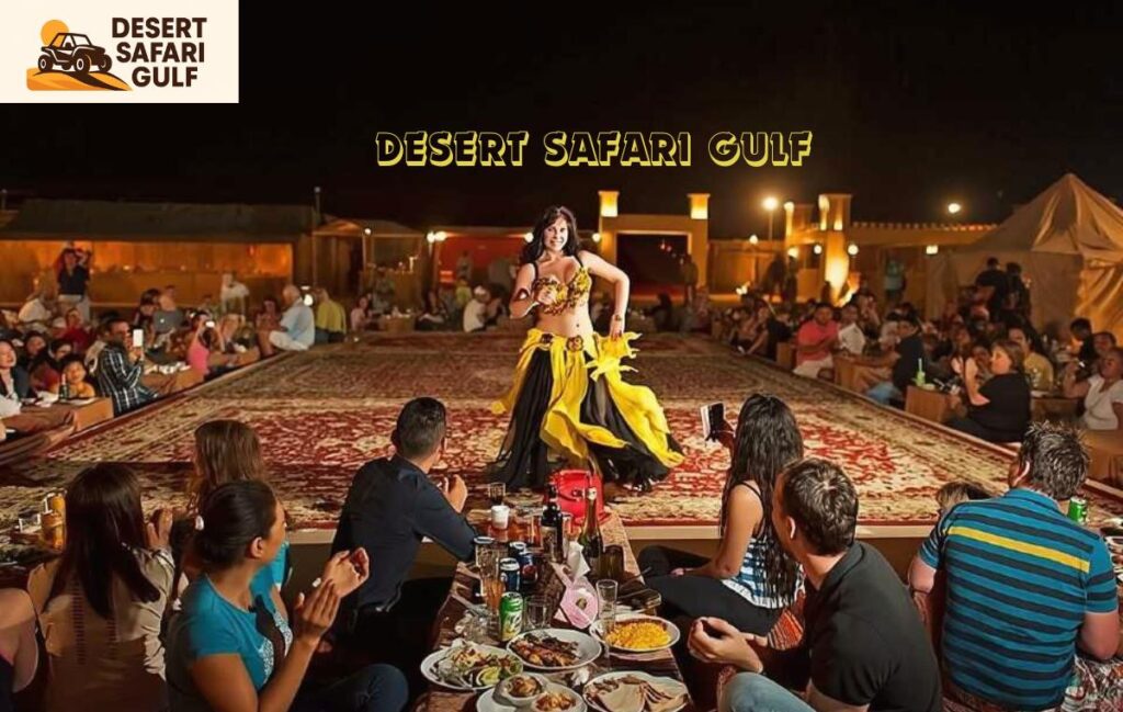 Live belly dance performance at evening desert safari Dubai camp with traditional entertainment with BBQ Dinner