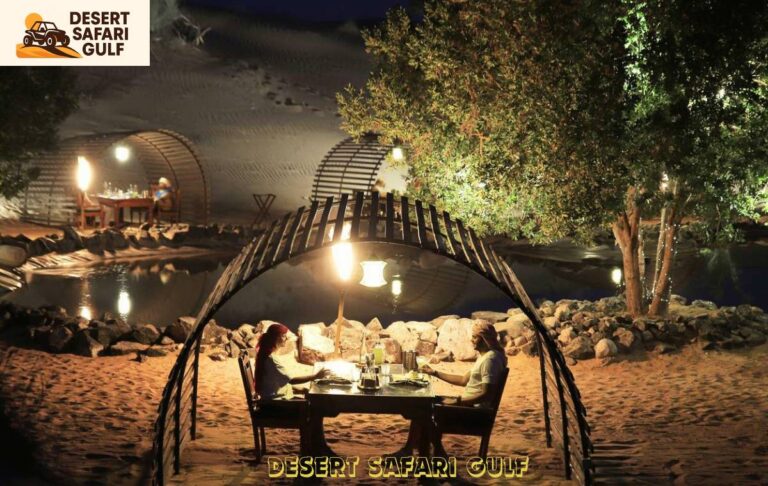 seating area at overnight desert safari camp in Dubai